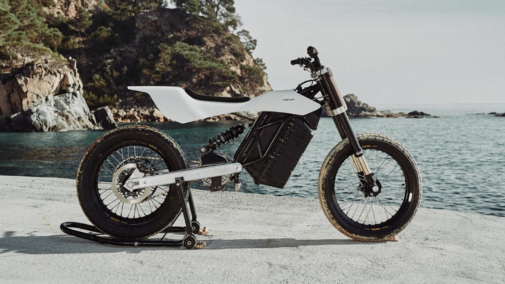 Electric dirt track motorcycle on the beach.