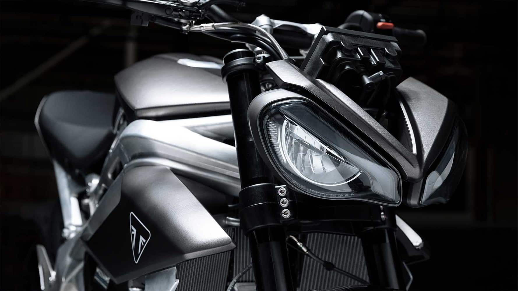 Triumph TE-1 electric speed triple headlight detail.