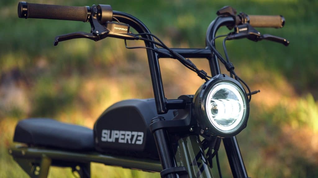 Looking head on at the popular Super73 S2 ebike. 