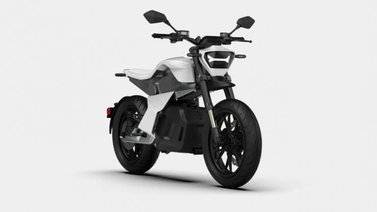 Front end view of the Ryvid Anthem electric motorcycle.