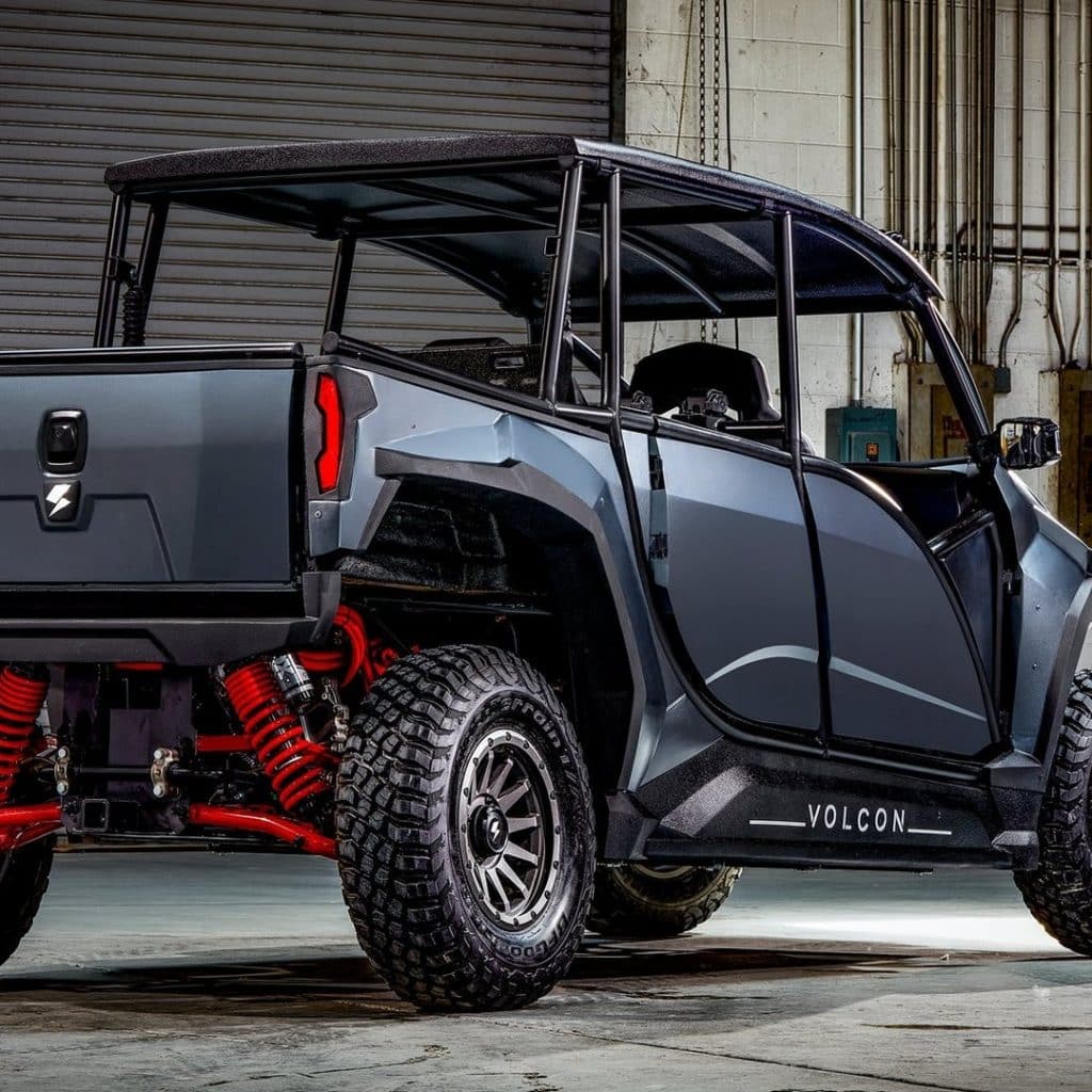 Volcon Stag pickup bed and rear suspension view. 