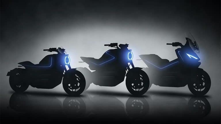Teaser image of the three new electric Honda motorcycles scheduled for 2024.