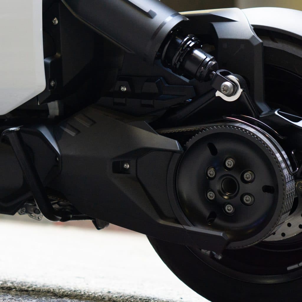 BMW CE-04 electric scooter rear shock and belt drive