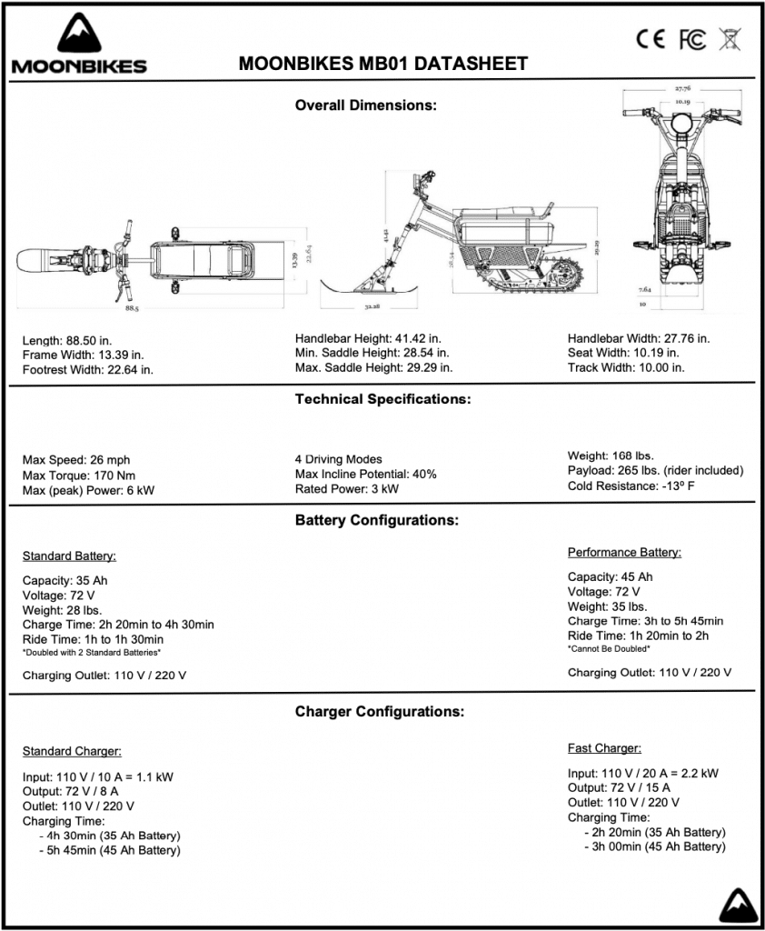 MoonBikes Specifications