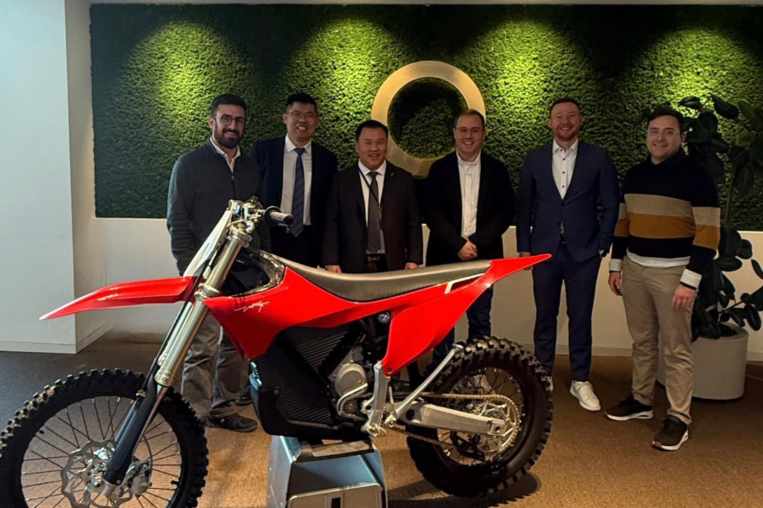 Members of A123 Systems and Stark Future pose for a picture inside Stark headquarters in Barcelona.